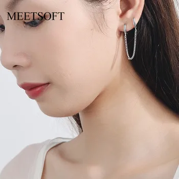 

MEETSOFT 925 Silver Prevent Allergy Hoop Earrings for Women Trendy Chain Small Round Jewelry Gift