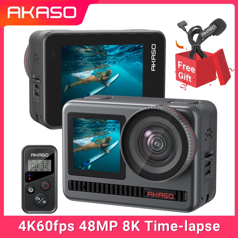 New ! AKASO Brave 8 4K60fps 48MP Action Camera SuperSmooth Vlog Camera 8K Time-Lapse Waterproof Action Camera Dual Screen