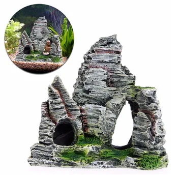 

Fish Tank Ornament Mountain View Landscaping Craft Stone Pet Supplies Aquarium Rockery Artificial Moss Hiding Cave Living Room