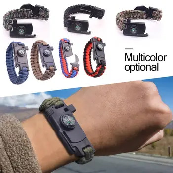 

Outdoor Survival Paracord Survive Bracelet Camp Multi tool Survival Braided Pulseras Rescue Rope With Compass Flintstone Cutter