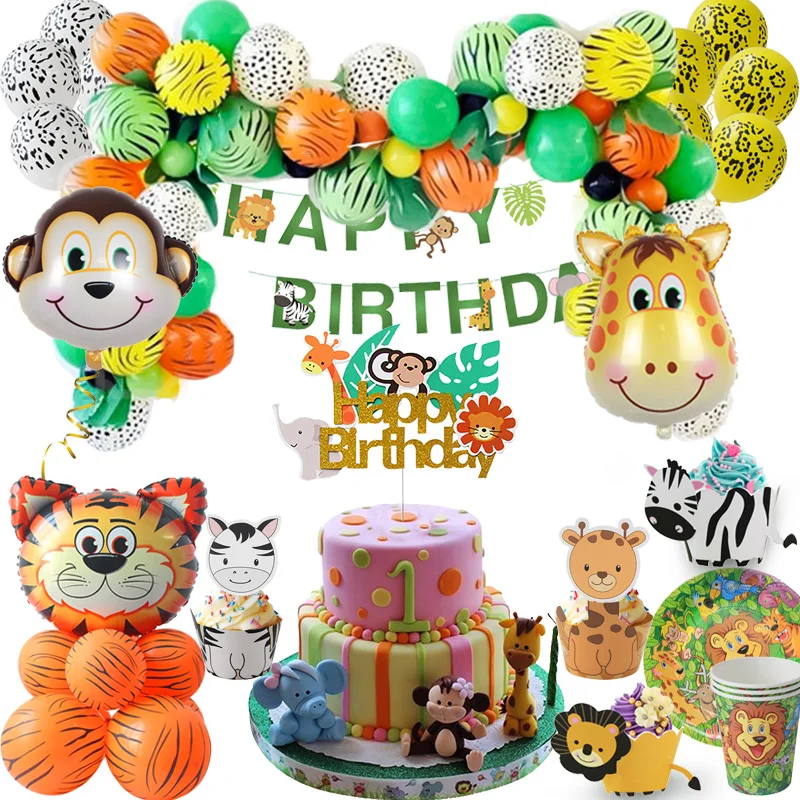 Cartoon Animal Foil Balloons Jungle Party Decor Tiger Money Animal Cake Toppers Birthday Party Decoration Kids Party Supplies