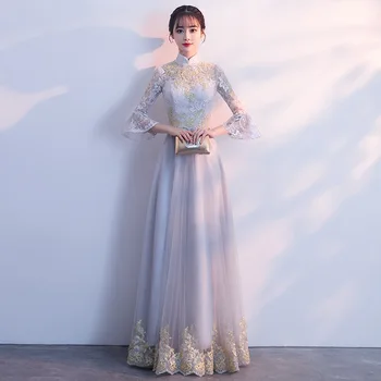 

Embroidery Evening Party Dress Chic Lace Hollow Floral Women Dress Elegant Floor-Length Backless Women'S Wedding Long Dress 3xl