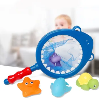 

5 Pcs Cute Cartoon Children Kids Soft Squeaky Animal Bath Bathtub Fishing Floating Game Swimming Bath Water Toy Catching Net Set