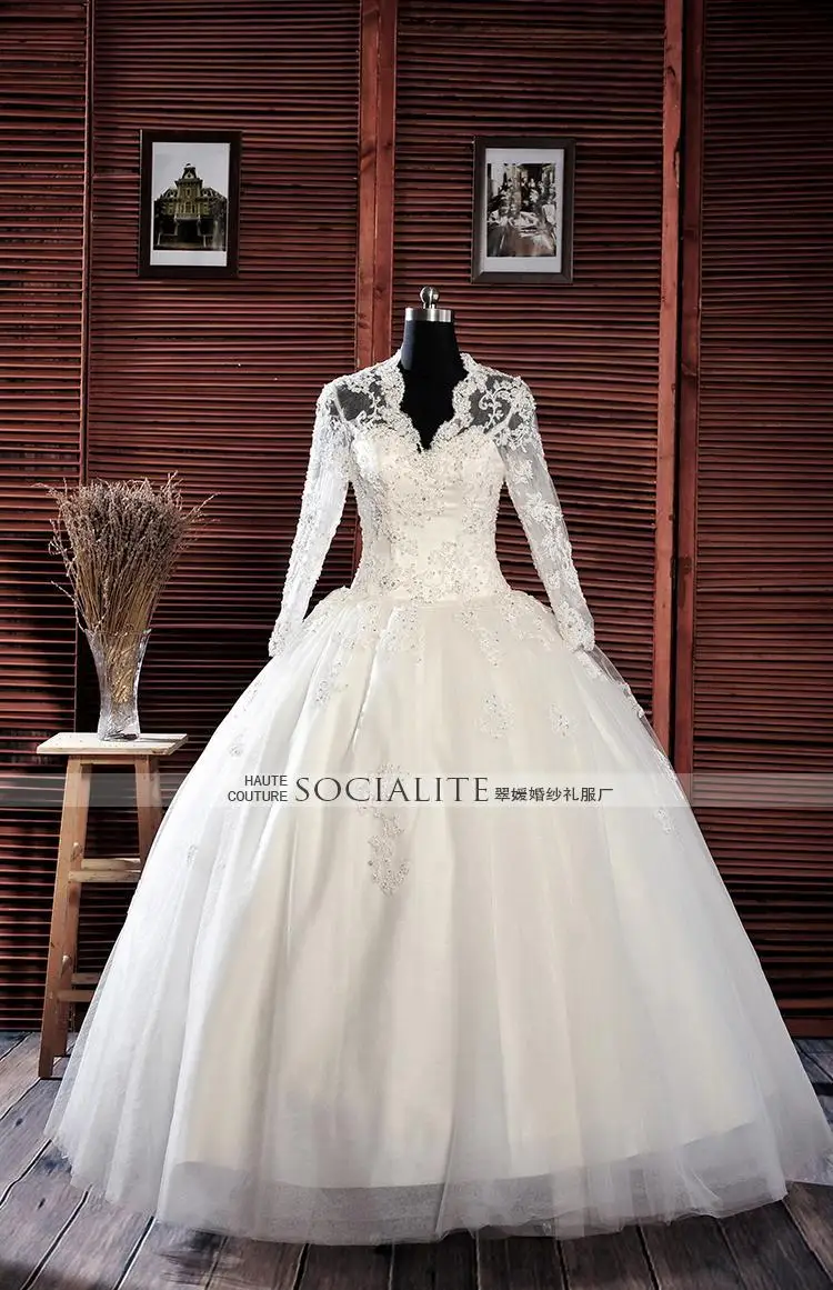 Gratis verzending 2018 nieuwe mode romantische sexy v-hals vestido de novia lange mouwen bruidsjurk moeder van de bruid jurken Gratis verzending 2018 nieuwe mode romantische sexy v-hals vestido de novia lange mouwen bruidsjurk moeder van de bruid jurken