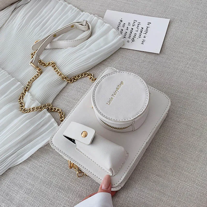 Creamy-white Bags Модные сумки на плечо в форме камеры для женщин, женские Сумки из искусственной кожи с цепочкой, повседневные брендовые дизайнерские сумки, однотонные сумки-мессенджеры - Цвет: Creamy-white Bags