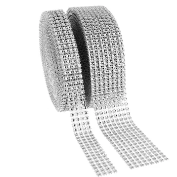 

9.14m Crystal Roll Ribbon Bling Diamond Mesh Wrap Silver Plastic Rhinestone Mesh Roll Tape Cake Wrap Mesh Birthday Decor