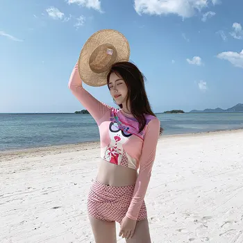 

Tankini Swimwear For Women Retro Swimsuit Swimsuits Woman Bikini Set Rashguard Japanese Split Push Up Sun Sexy Two Piece Long