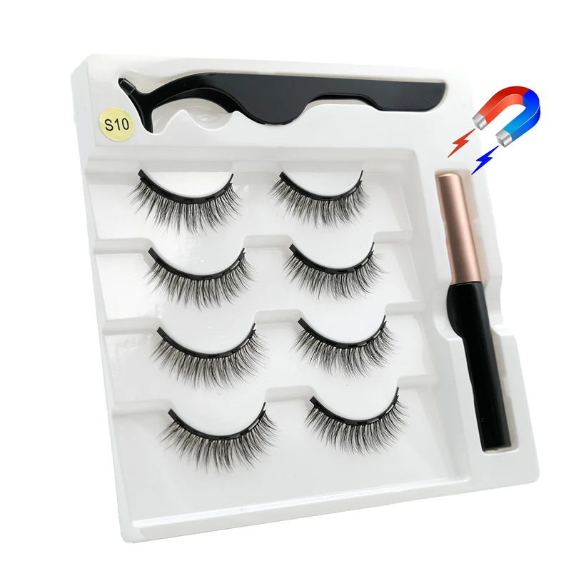 4 pairs of magnetic eyelashes and eyeliner set soft eyelashes natural magnet eyelash makeup eyeliner + eyelash tool set Fake Eyelashes