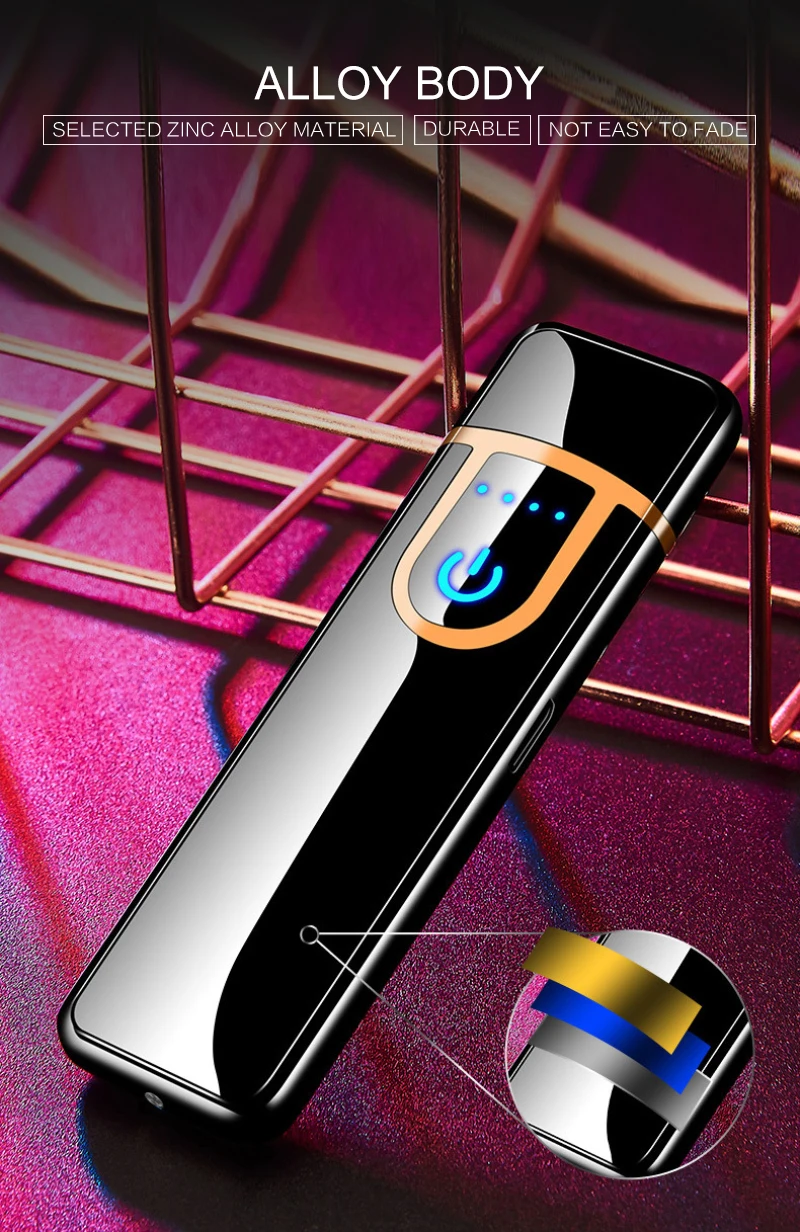 Зарядная Зажигалка сенсорная Индукционная ветрозащитная электронная ультратонкая USB сигаретная Зажигалка металлическая сенсорная Индукционная двухсторонняя зажигалка