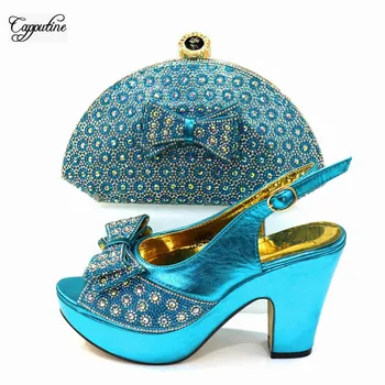 

Excellent sky blue pumps shoes with bag set for lady CR2130 heel height 10cm
