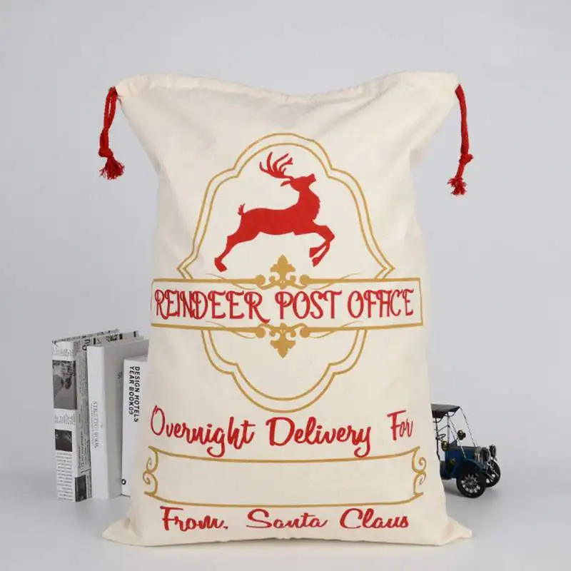 

Elk Christmas Canvas Bag Drawstring Christmas Candy Sack Kids Large Christmas Gift Bag
