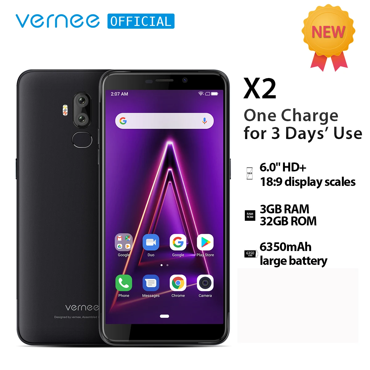 Vernee X2 6.0 pouces 6350mAh téléphone portable 4G LTE Charge rapide 3GB RAM smartphone Android 9.0 double SIM Face ID | AliExpress