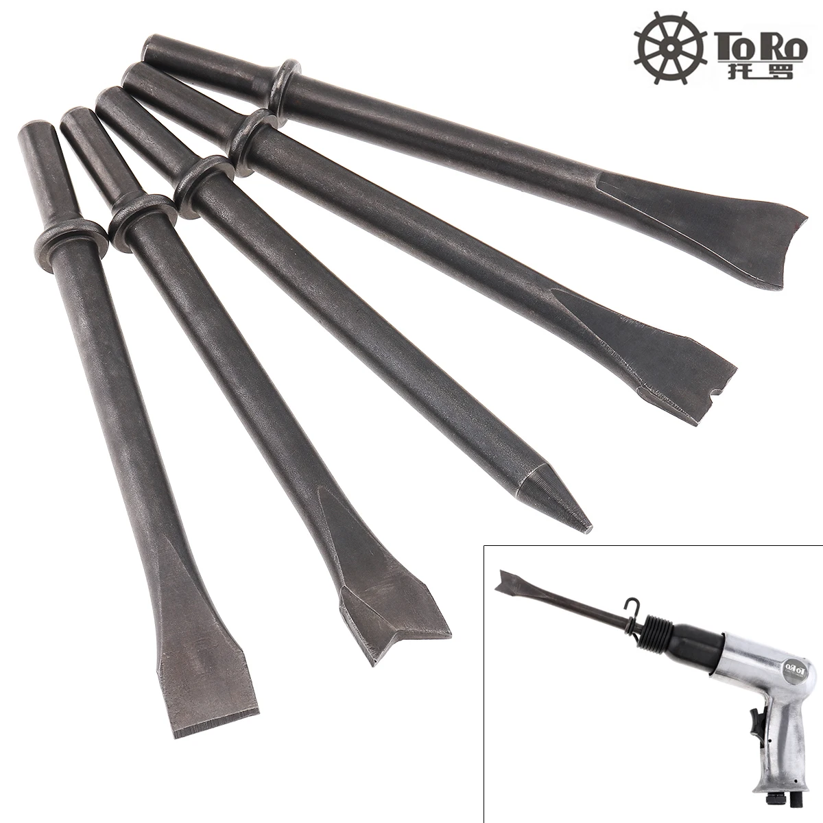 

5pcs/set Hard 45# Steel Solid Long Air Chisel Impact Head Support Pneumatic Tool for Cutting / Rusting Removal Accessories