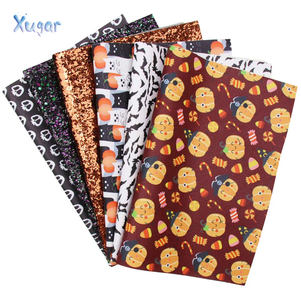 Xugar 6 шт./компл. 22*30 см Хэллоуин искусственная кожа с принтом Блестки для DIY волос