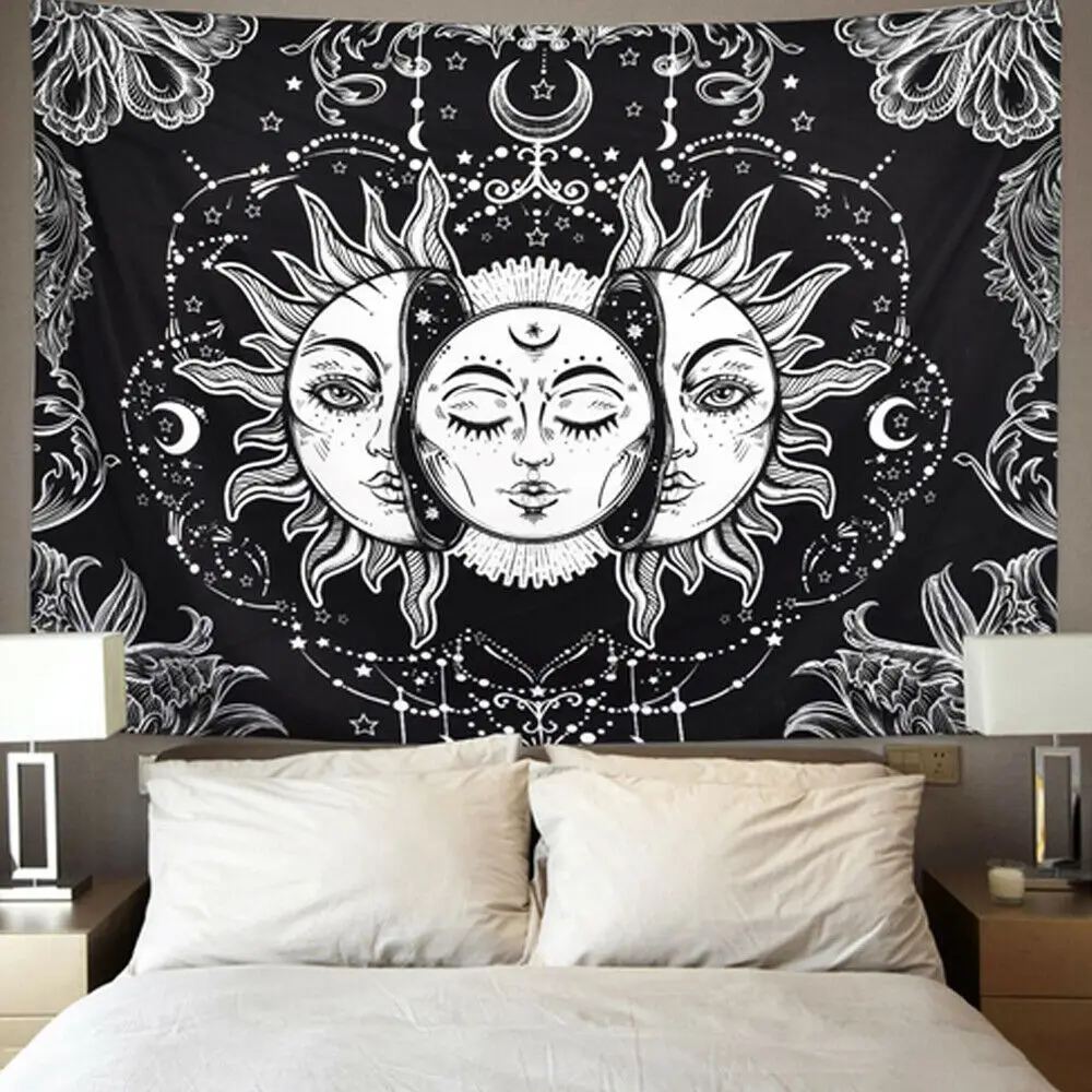 As photo shows Sun and Moon Tapestries Wall Hanging Buring Sun Psychedelic Tapestry Home Decor - Цвет: As photo shows