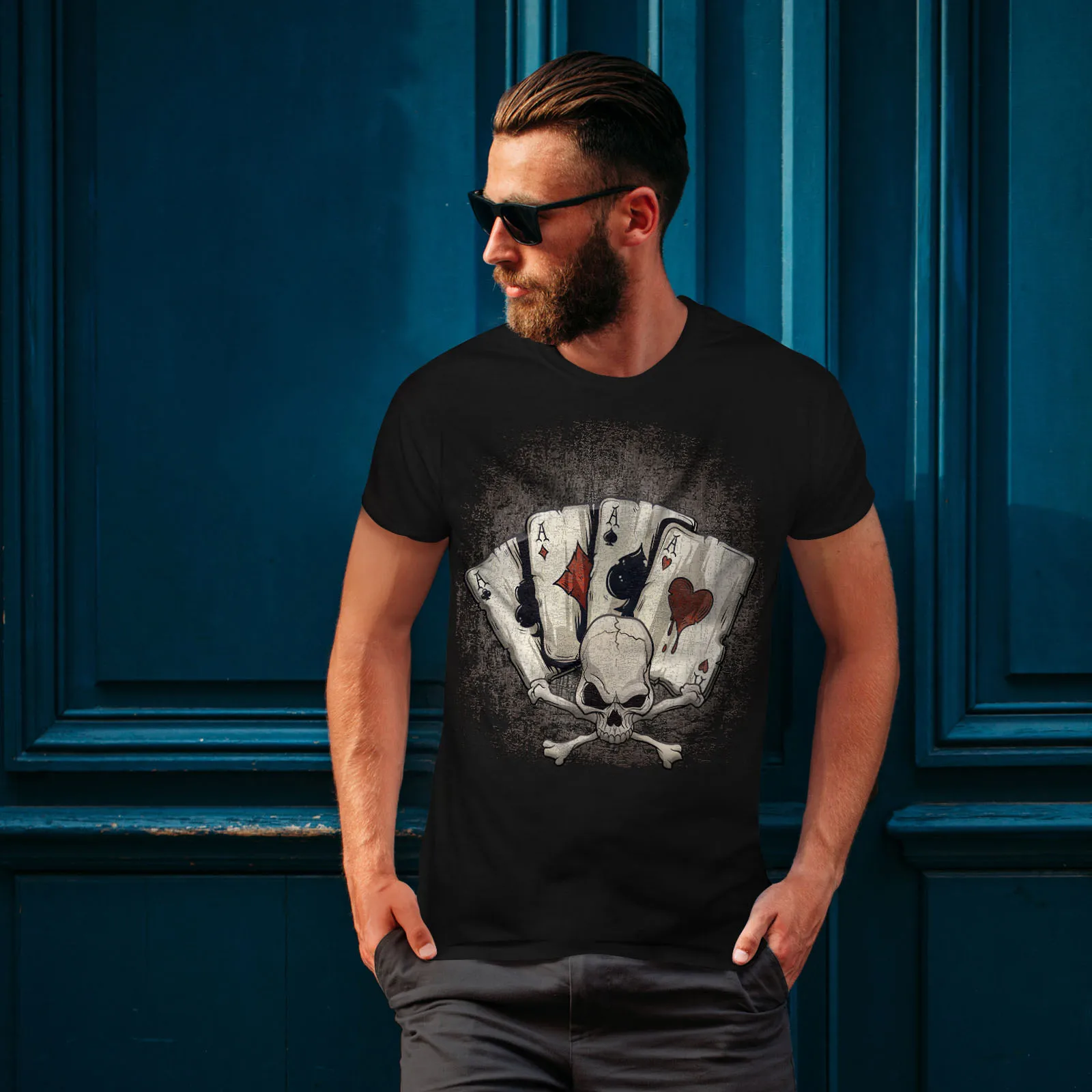 

Poker Card Gamble Skull T-Shirt. Skull Graphic Design Printed Summer Cotton Short Sleeve O-Neck Men's T Shirt New S-3XL