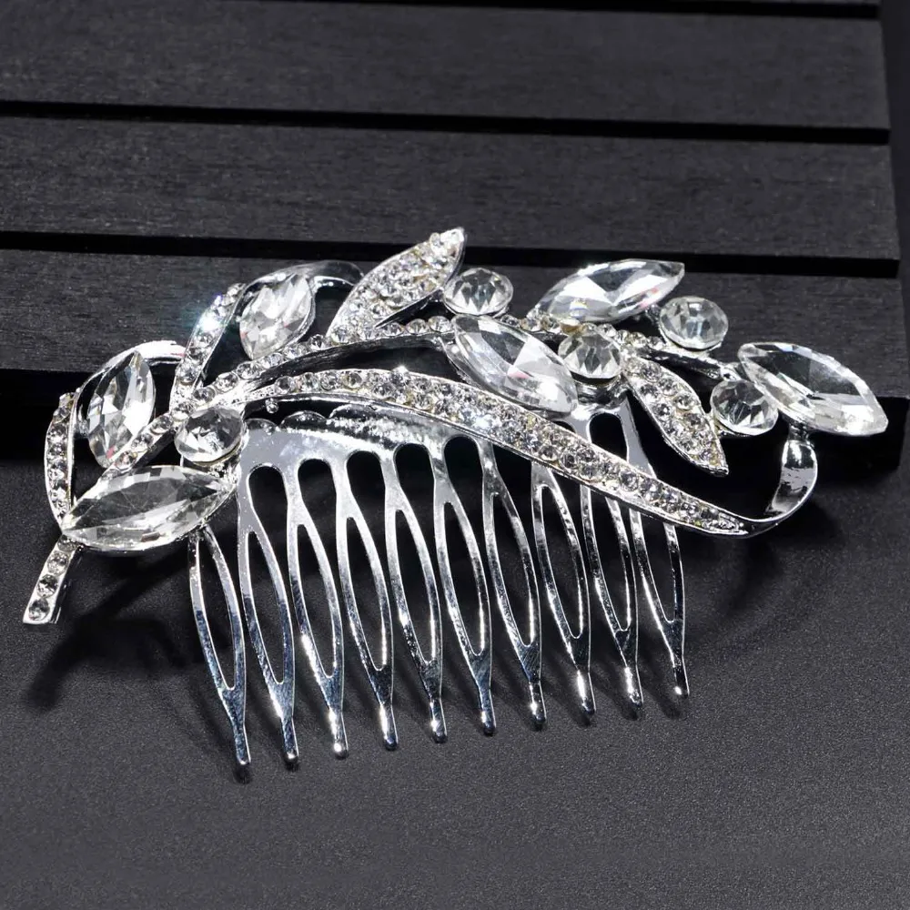 TREAZY Vintage Large Floral Bridal Hair Combs Rhinestone Crystal Wedding Tiara Hair Jewelry European Design Hair Accessories