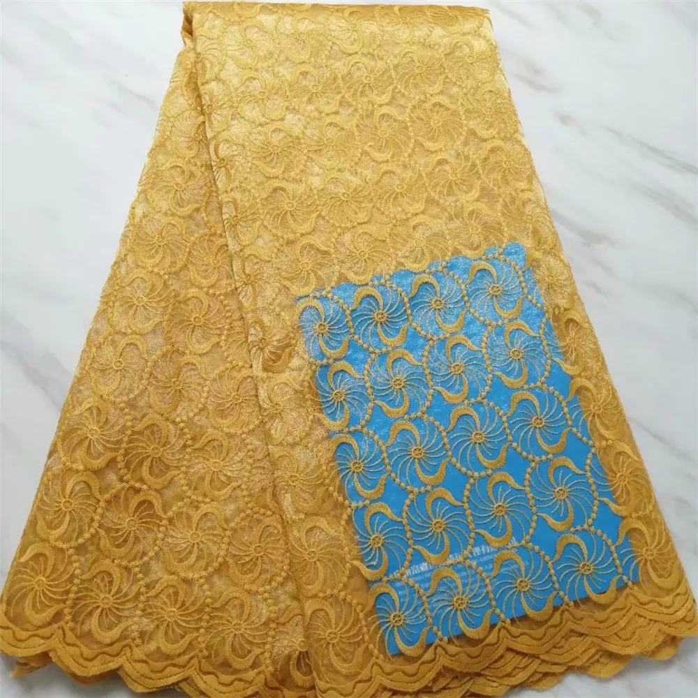 10 цветов, французский швейцарский тюль, гипюр, кружевная ткань, африканская нигерийская кружевная ткань с цветочным узором для свадебных вечерних платьев - Цвет: dark yellow