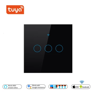 

Wifi Wall Touch Sensitive Switch Remote Control 1 2 3 Gang Wireless Led Light Smart Touch Screen Switch Glass EU UK Standard