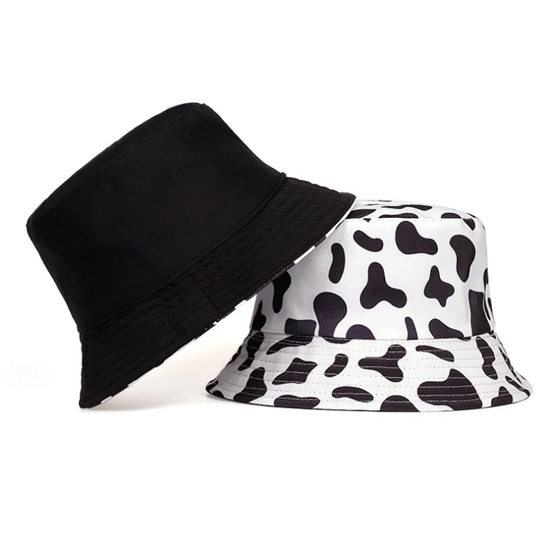 New Cute Reversible Black White Cow Print Bucket Hats Men Women NEW Fashion Summer Sun Hat Fisherman Cap Travel Gorras Panama