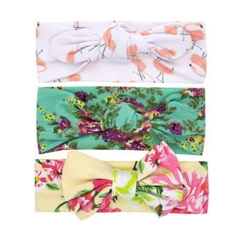 

3pcs Elastic Newborn Baby Girls Headband Cotton Floral Hair Band Bow-knot