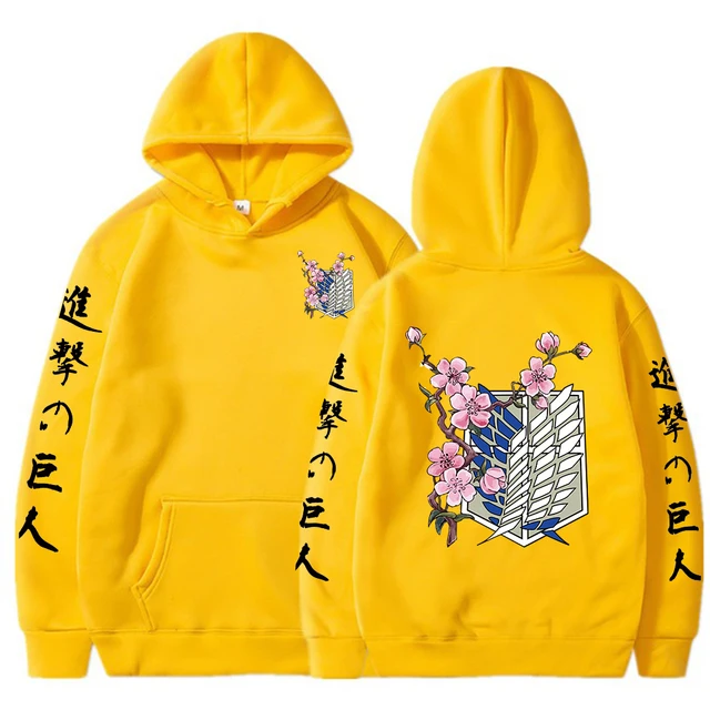 Anime Hoodie Attack on Titan Hoodies Men Women Sweatshirts Harajuku Oversized Sweatshirt Pullover Streetwear Hip Hop Clothing Yellow