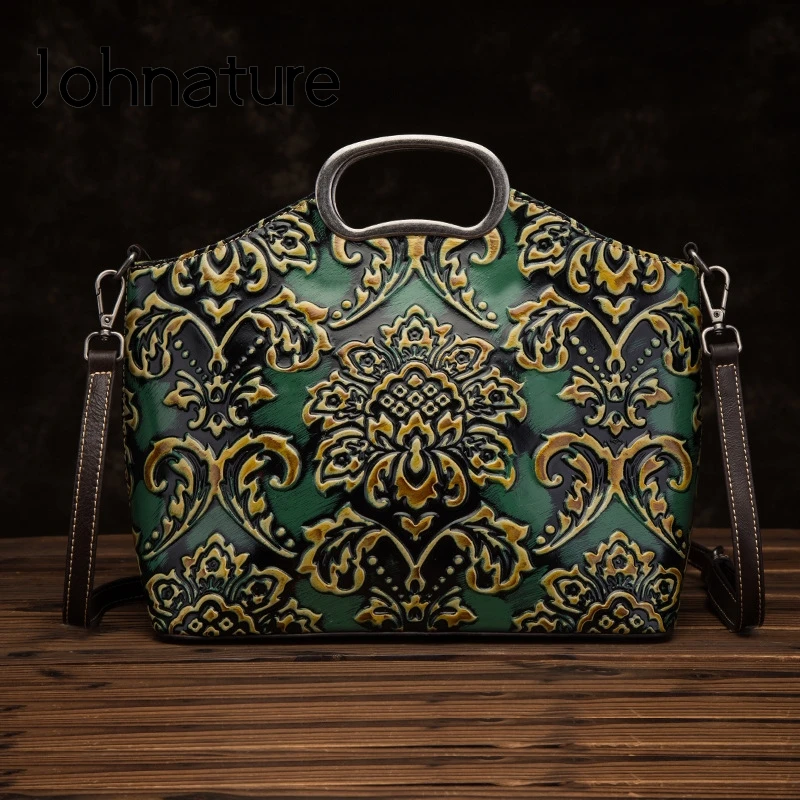 

Johnature Handmade Genuine Leather Luxury Handbags Women Bags 2020 New Retro Embossing Large Capacity Shoulder & Crossbody Bags