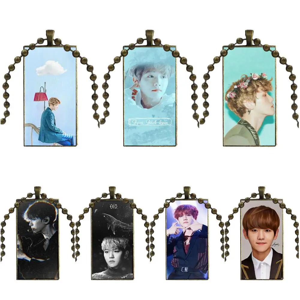 

For Wedding Glass Cabochon Choker Pendant Rectangle Necklace Bronze Color Jewelry Baekhyun Byun Baek Hyun Exo Kpop