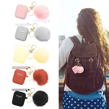 

Silicone Case Fur Ball Keychain For Airpods 1/2/3 Accessories Chains pro Skin Case Key Proof Protective Waterproof Drop Cov I9R9