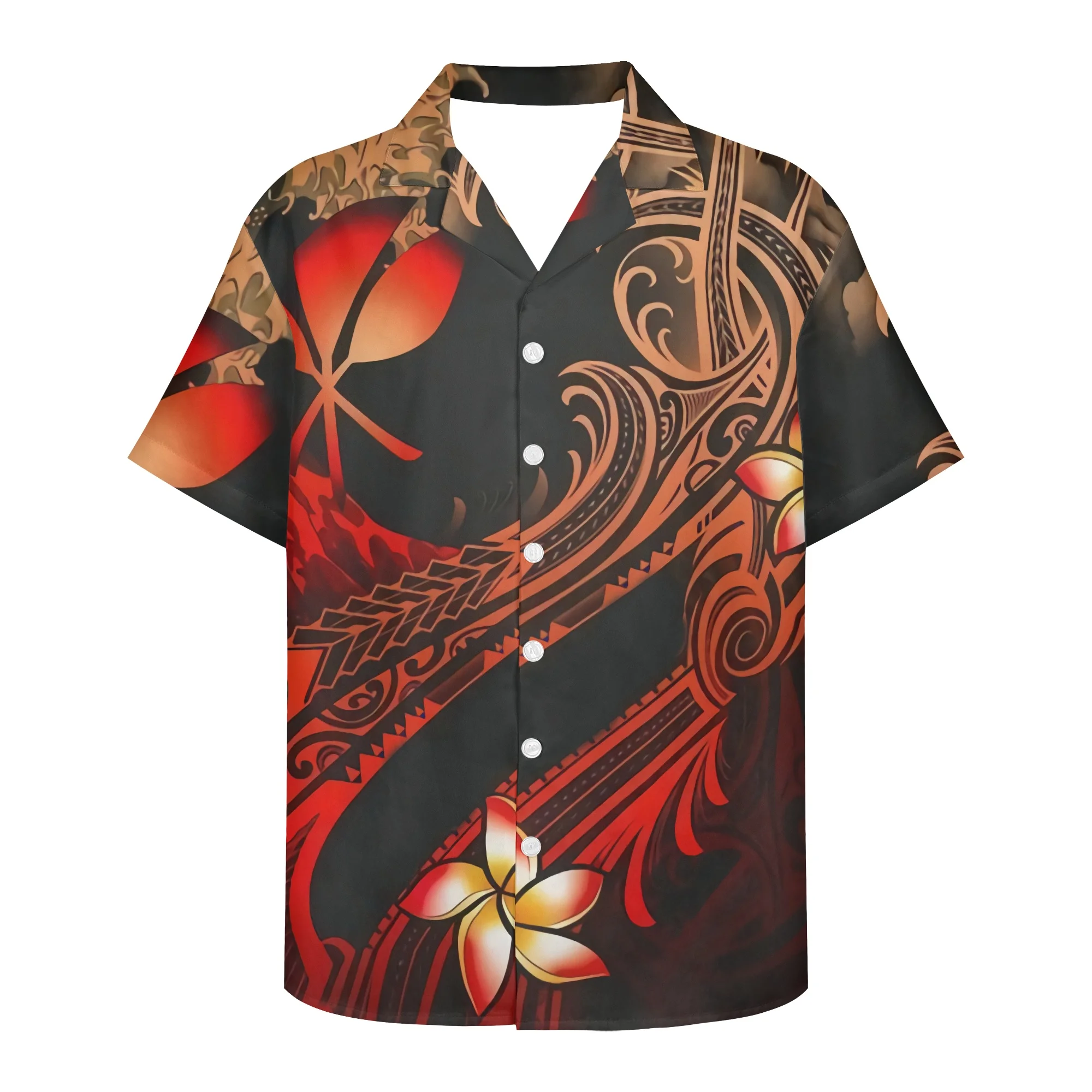 

Noisydesigns Boho Red Plumeria Floral Prints Men Shirt Cuban Guayabera Turn-down Collar Punk Designer Clothing For Men's Camis