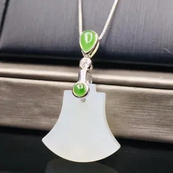 

Natural Hetian White Jade Carved The Axe Shape Amulet Pendant 925 Sterling Silver For Women Party Gift Christmas Gift