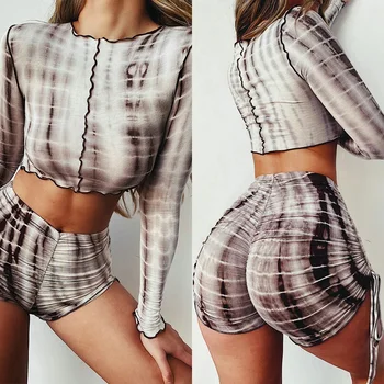 

2 Piece Python pattern Sexy Outdoor Sport Women Suits 2020 Fashion Long Sleeve Women's Clothes Set 2Pcs Tops Tee+Shorts D30