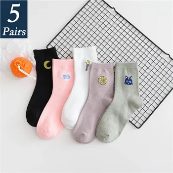 

10 pieces = 5 pairs Women Socks 20 styles Funny Sweets Planet Cute Milk Stripes Happy Autumnal AnimalSocks Christmas Gift 35-40