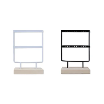 

24 Holes Wooden Earrings Jewelry Organizer Display Holder Stand Metal Jewelry Holder Earrings Necklace Rack Display 2 Tier