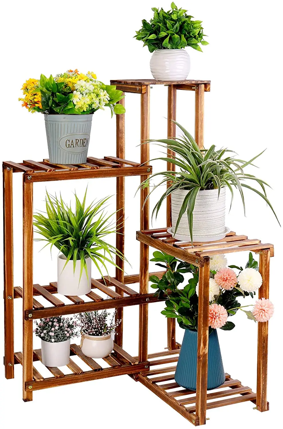 Outsunny Scaletta Portavasi in Legno Angolare con 3 Mensole, Scaffale Porta Piante da esterno, Fioriere per Balconi Arredamento da Giardino e Casa, 96x64x61cm | SHEIN ALIA