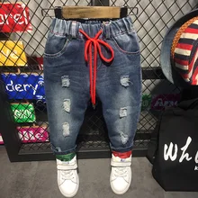 Сезон весна-осень; детская одежда; джинсовые брюки с дырками для мальчиков; детские брюки с дырками; брюки