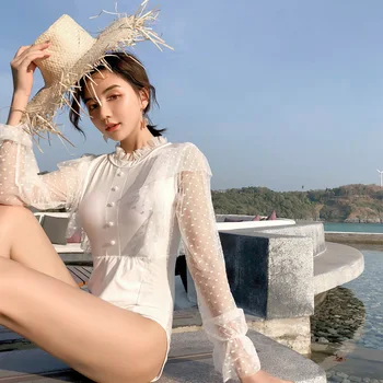 

Swimsuit Women One Piece Woman Swimsuits 2019 Women's Beach Clothes Tightening Long Sleeve Sexy Barefoot Self Cultivation Solid