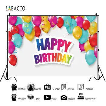 

Laeacco Xolorful Balloon Happy Birthday Party Backdrops Banner Customize Name Child Kids Photographic Backgrounds Photo shoot