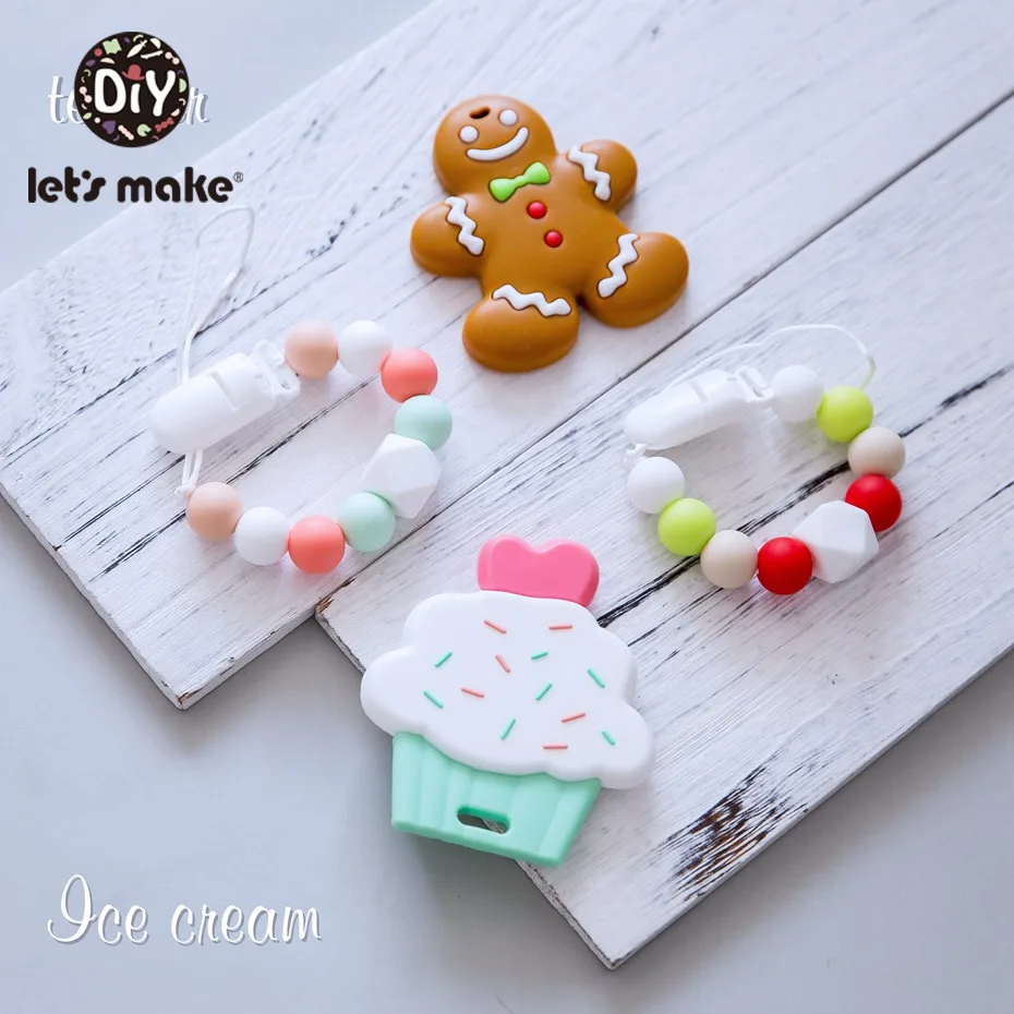 Let'S Make, 4 шт., цепочка для соски, силиконовая Подвеска для прорезывания зубов, пищевые органические прорезыватели, вкусная пищевая форма, детская игрушка для занятий в тренажерном зале