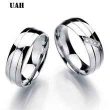 UAH простая пара Титановый стальной Свадебный циркониевые кольца женские мужские ювелирные изделия юбилей брак лучший модный подарок
