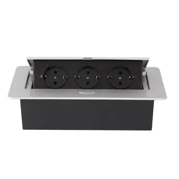 

Professional Desktop Conference Table Pop-Up Socket Silver Round Side 3 Outlets Multipurpose Inserts Power Socket EU Plug