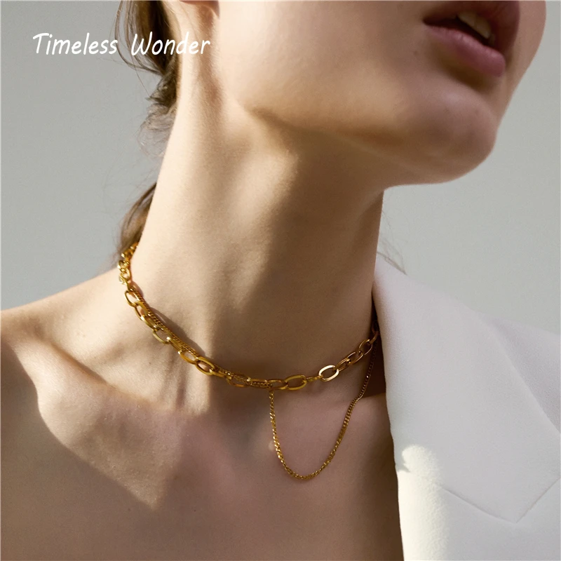 

Timeless Wonder Titanium Pave Layered Chains Necklace Women Stainless Steel Jewelry Gothic Boho Designer Hip Hop Statement 8353