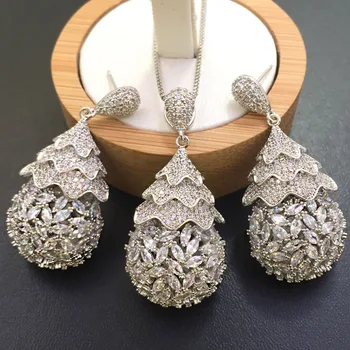 

Zlxgirl fashion women's Simpleness Spiral Micro inlay Necklace with Earrings Gold color Chain water drope shape necklace pendant