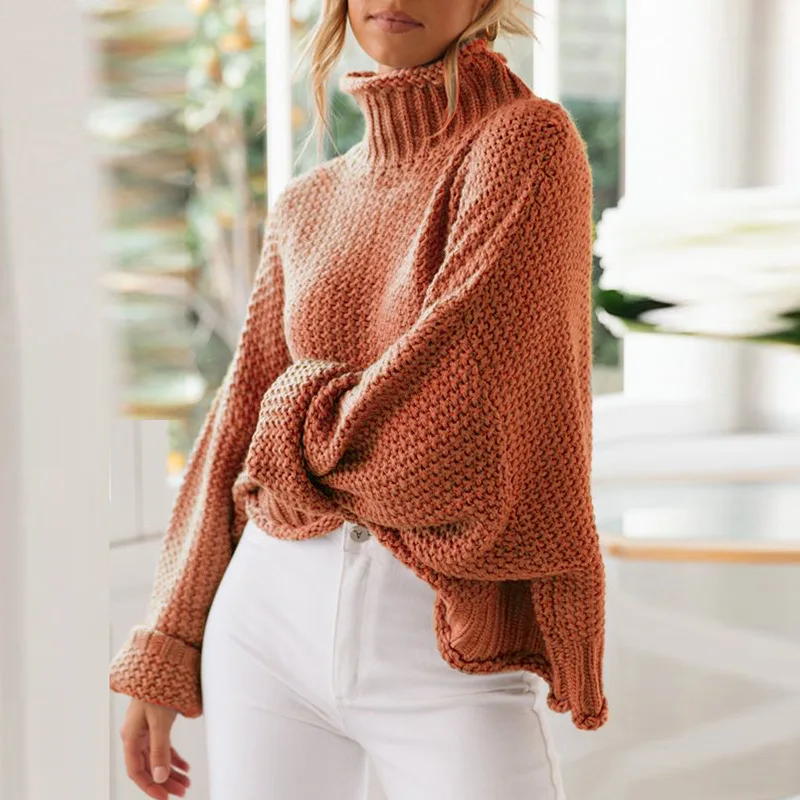 

2019turtleneck autumn and winter sweater solid color Women's turtleneck loose women's jacket big sizespulloverturtleneck