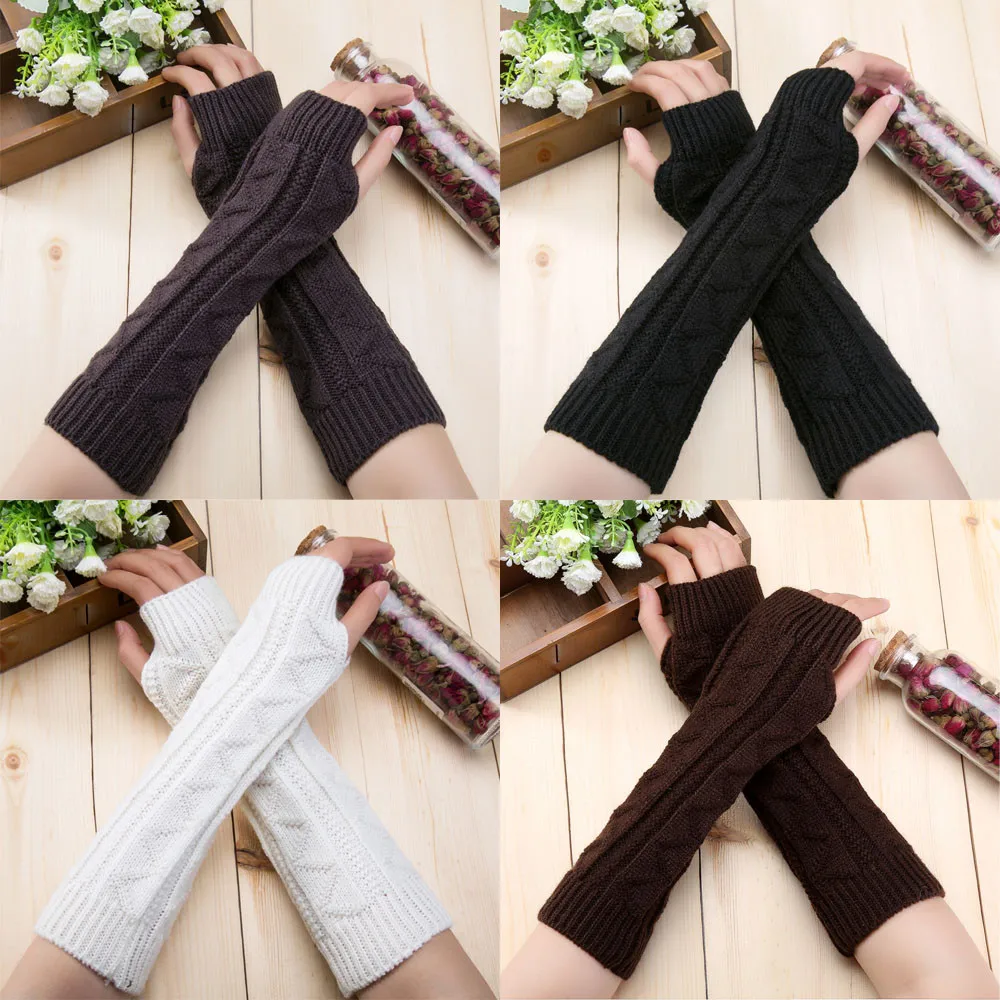 Mitten Fingerless Knit Twist Winter Warm Soft Fashion Warmer Lady Gloves Long Arm Casual Gloves for Women Autumn arm warmers