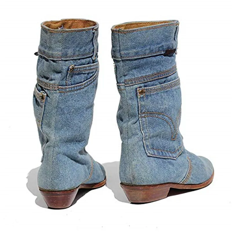 ruruみ GRAVITY BOOTS DENIM パメオポーズ hotlow heel denim casual denim boot ladies autumn winter