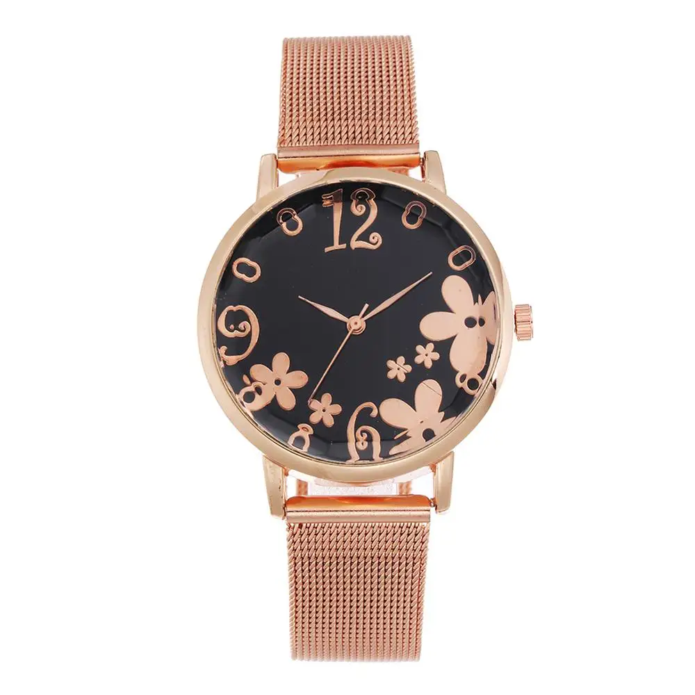 

Fashion Casual Floral Pattern wrist watches for women stylish luxury gold mesh stainless steel Strap ladies watch reloj mujer
