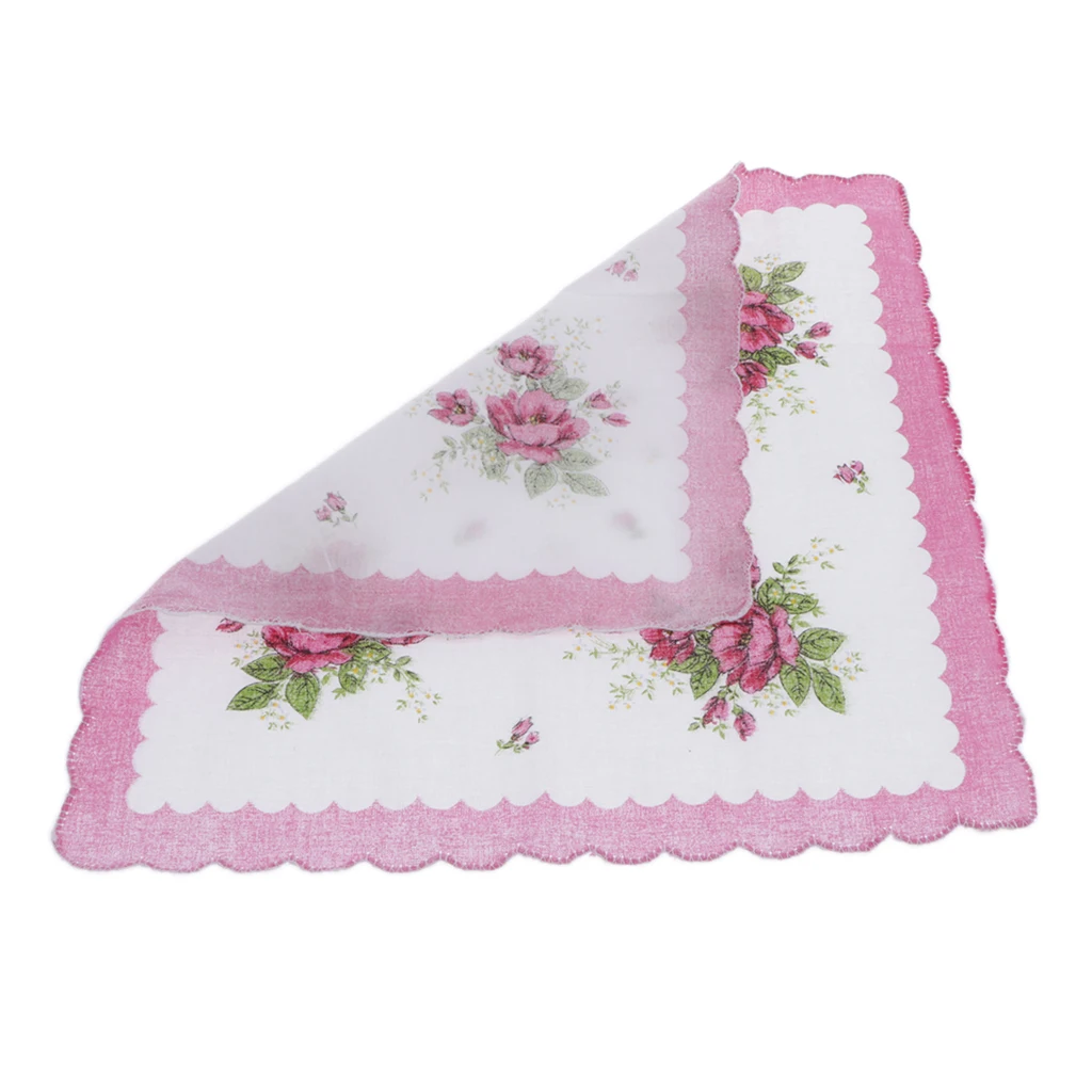  Pocket Sqaure Hanky Purple Whith15pcs Womens Vintage Floral Print Cotton Handkerchief