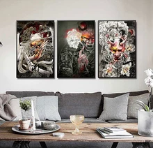 

No frame Japanese Ukiyoe wall pictures for living room horrific Japan Samurai canvas print poster pictures for home design