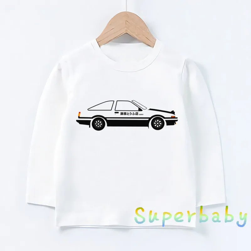Детская футболка с принтом японского аниме AE86, начальная D Drift, Забавные топы с рисунками для маленьких мальчиков и девочек, Детская футболка с длинными рукавами, LKP2419 - Цвет: LKP2419-O